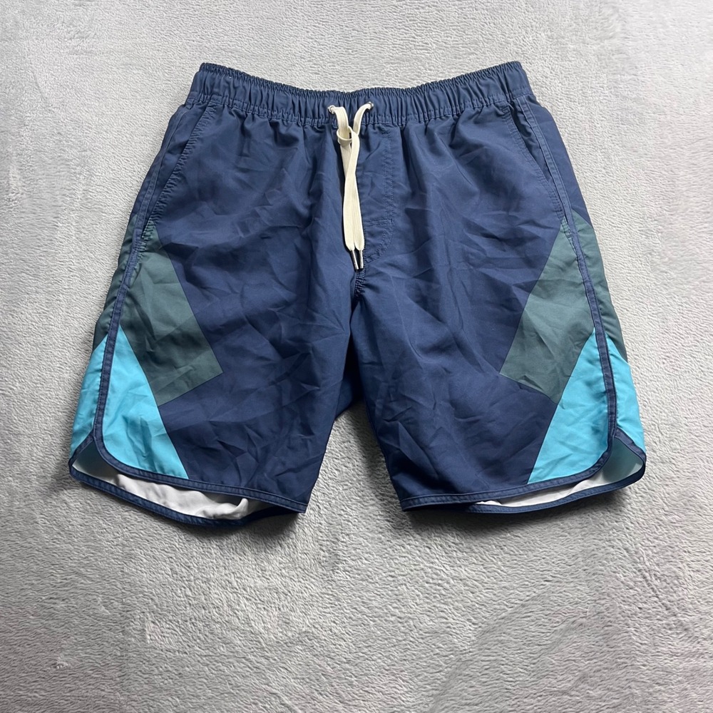 Fair Harbor Mens Navy Blue Colorblock Swim Trunks Recycled Polyester Size Small
